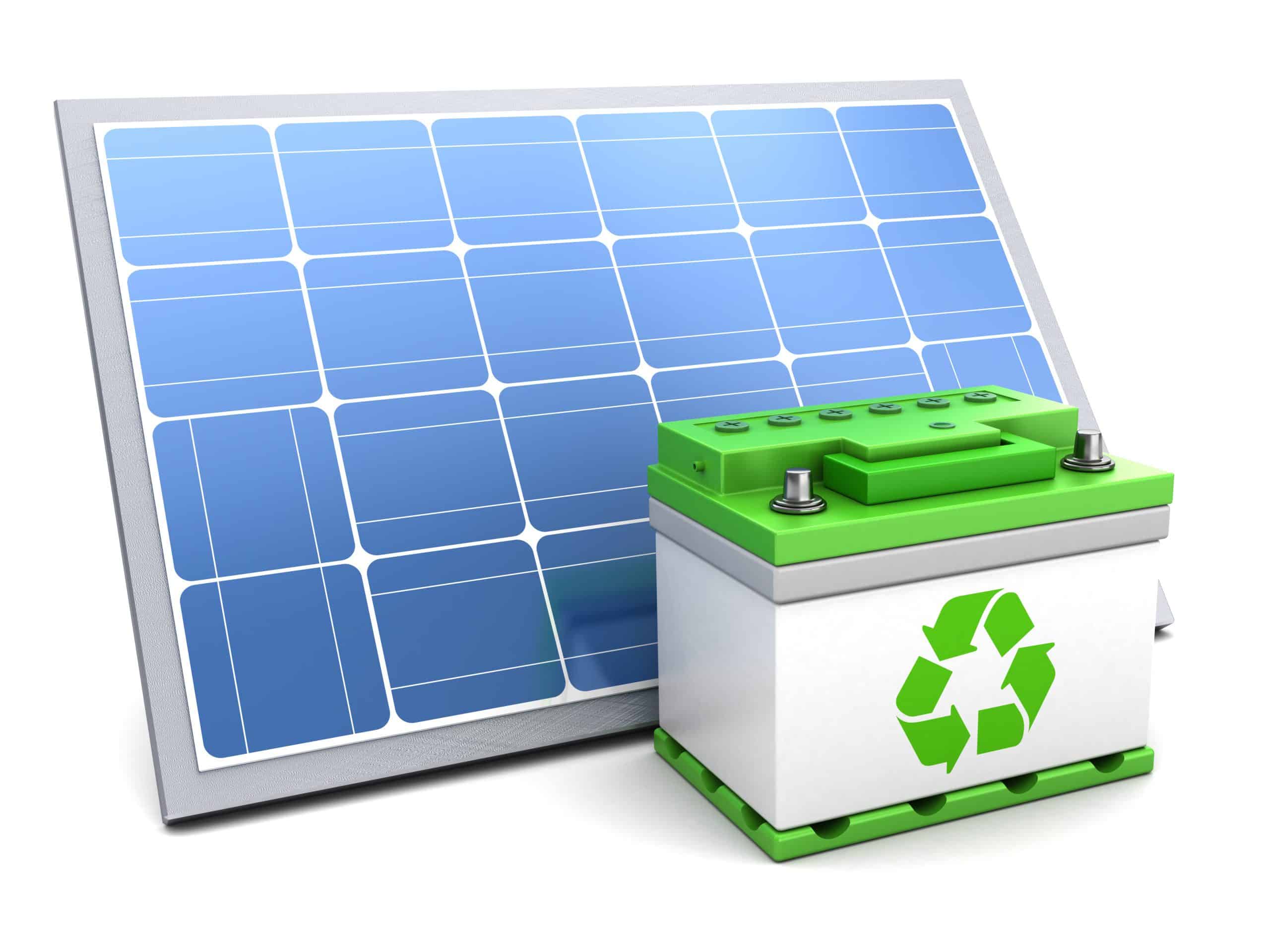 3d,Illustration,Of,Solar,Panel,And,Green,Energy,Battery
