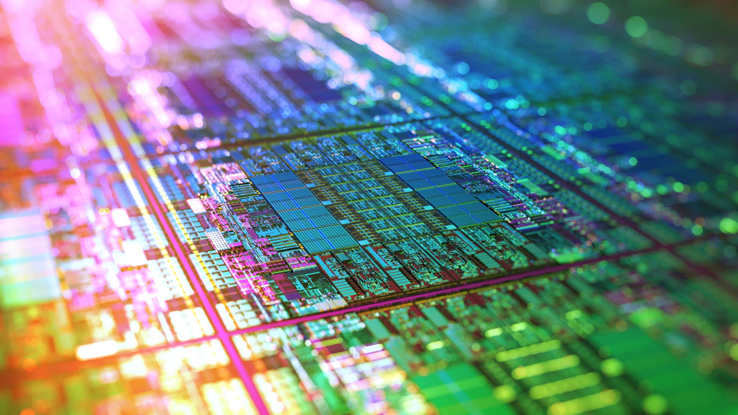 Iridescent,Silicon,Microchip,Computer,Wafer.,7nm,,5nm,And,3nm,Manufacturing